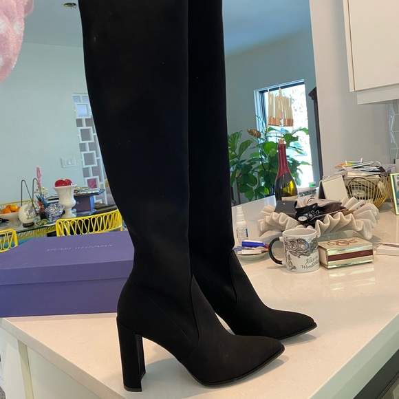 LIKE NEW Stuart Weitzman over the knee thigh high black boot. Scuba material - Picture 10 of 13